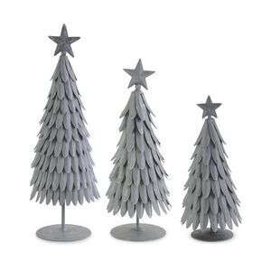 K&K Interiors Set Of 3 Weathered Metal Trees With Star Tops, Gray